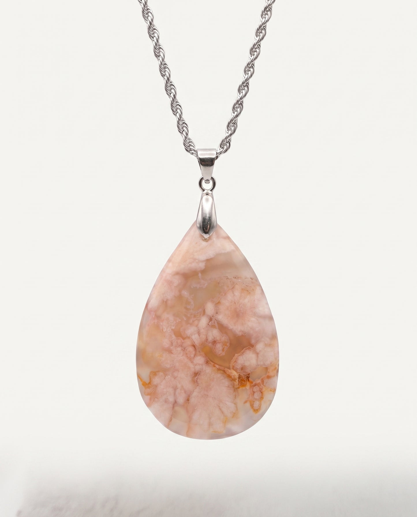 Magnolia Silver Pendant Necklace in Flower Agate - Classic (M) Water Drop