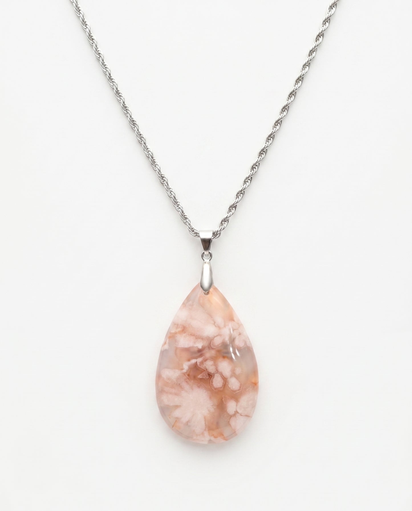 Magnolia Silver Pendant Necklace in Flower Agate - Classic (M) Water Drop