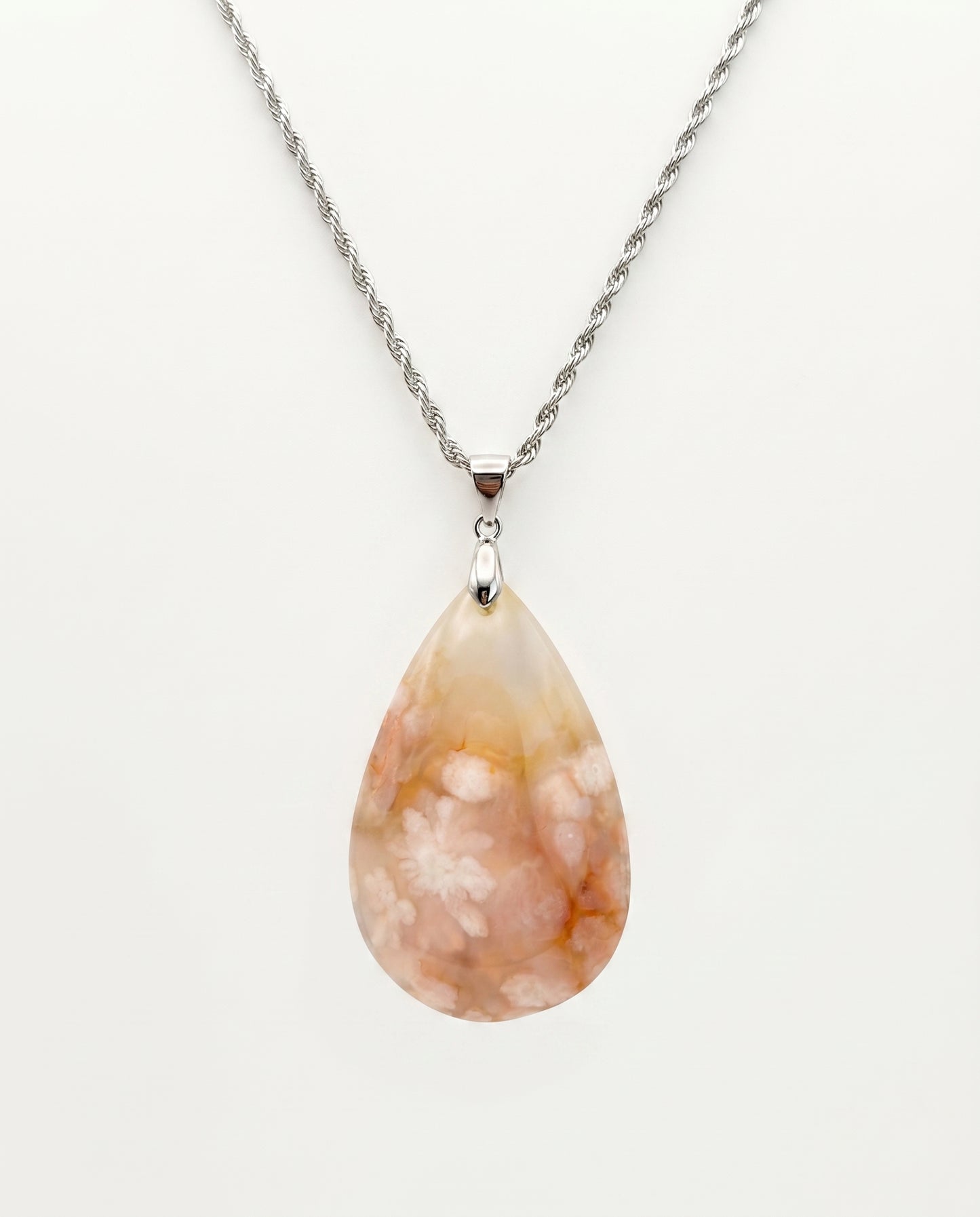 Magnolia Silver Pendant Necklace in Flower Agate - Classic (M) Water Drop