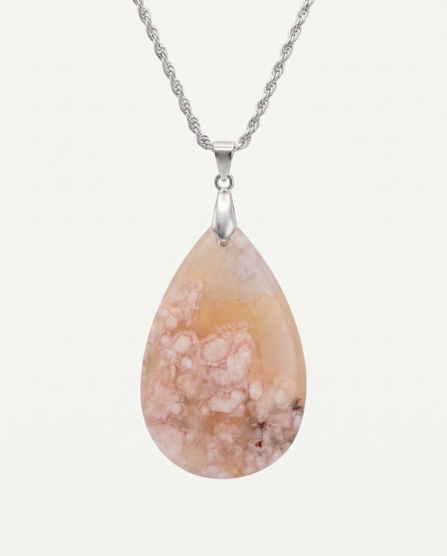 Magnolia Silver Pendant Necklace in Flower Agate - Classic (M) Water Drop