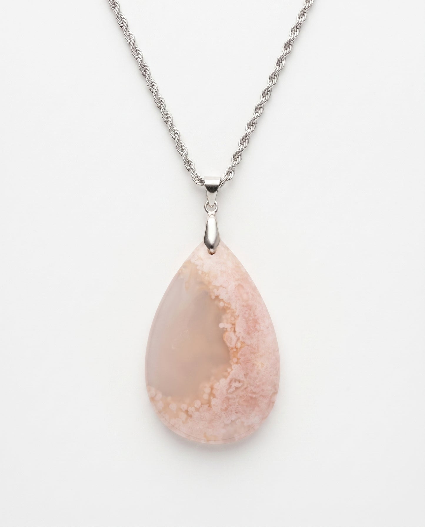 Magnolia Silver Pendant Necklace in Flower Agate - Classic (M) Water Drop