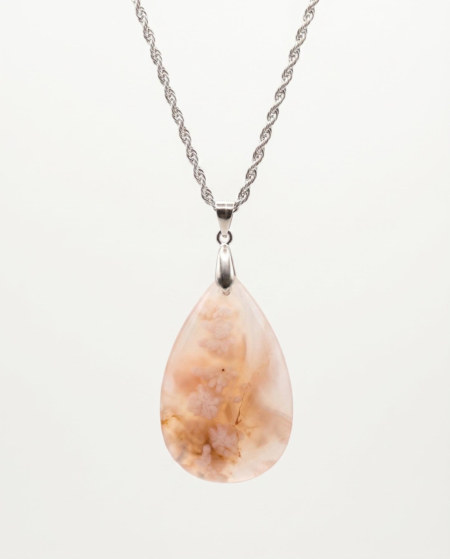 Magnolia Silver Pendant Necklace in Flower Agate - Classic (M) Water Drop
