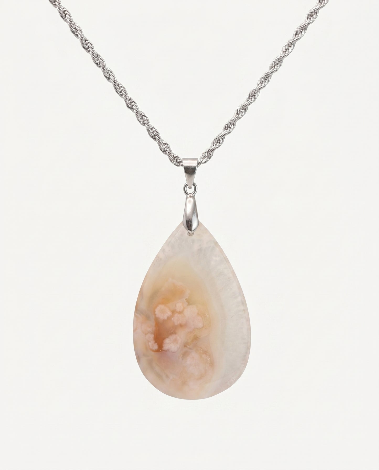 Magnolia Silver Pendant Necklace in Flower Agate - Classic (M) Water Drop