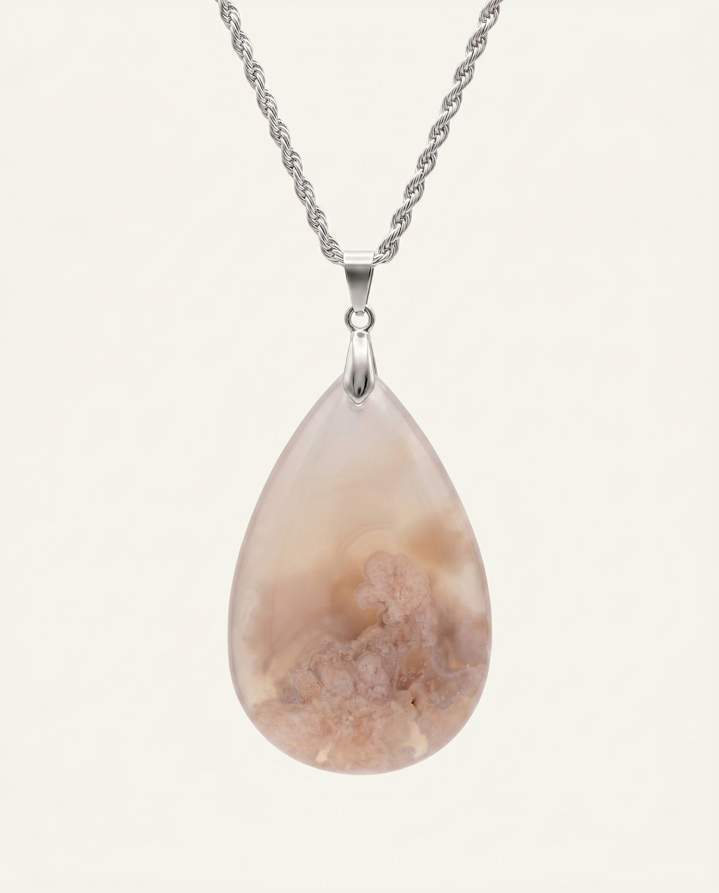 Magnolia Silver Pendant Necklace in Flower Agate - Classic (M) Water Drop