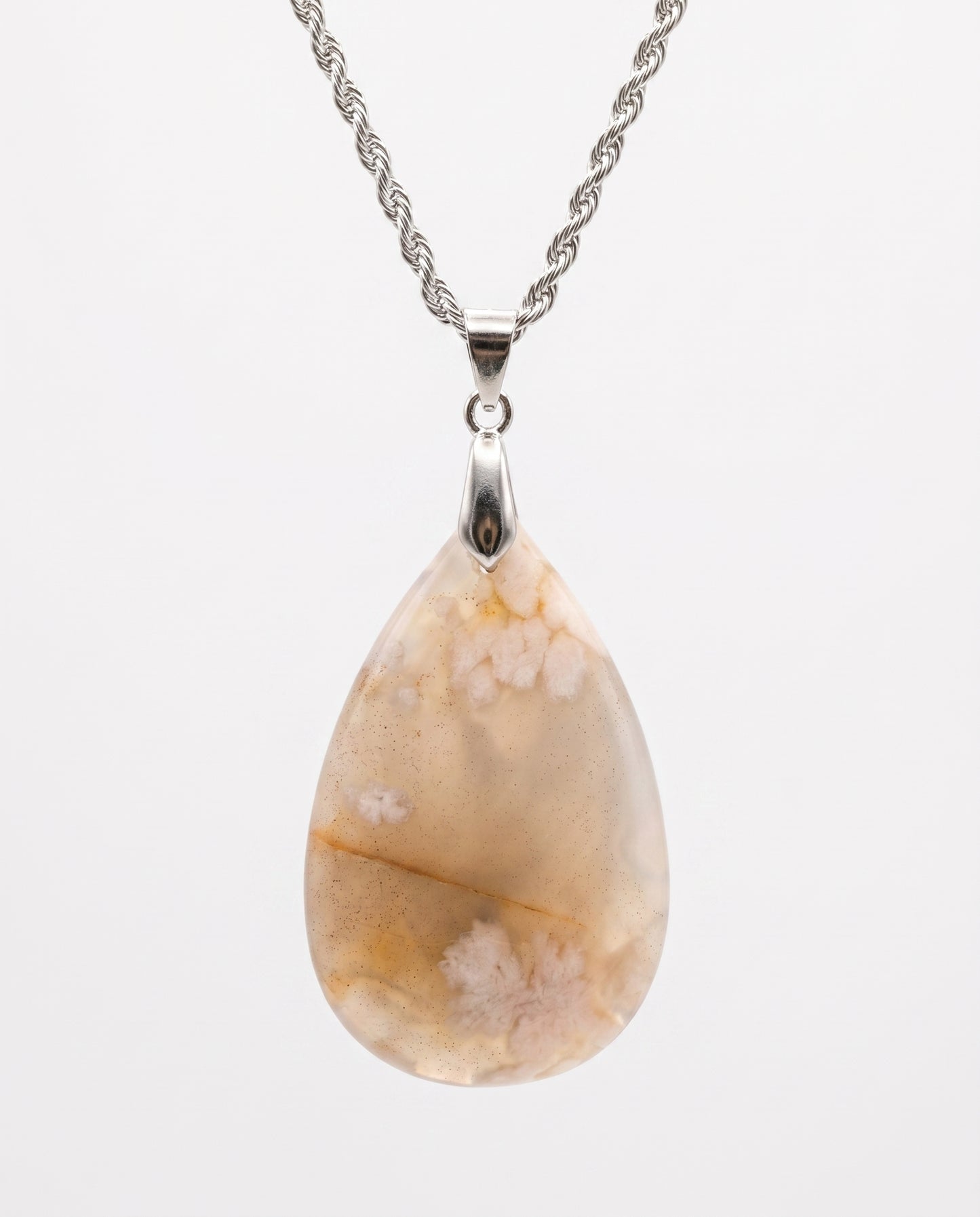 Magnolia Silver Pendant Necklace in Flower Agate - Classic (M) Water Drop