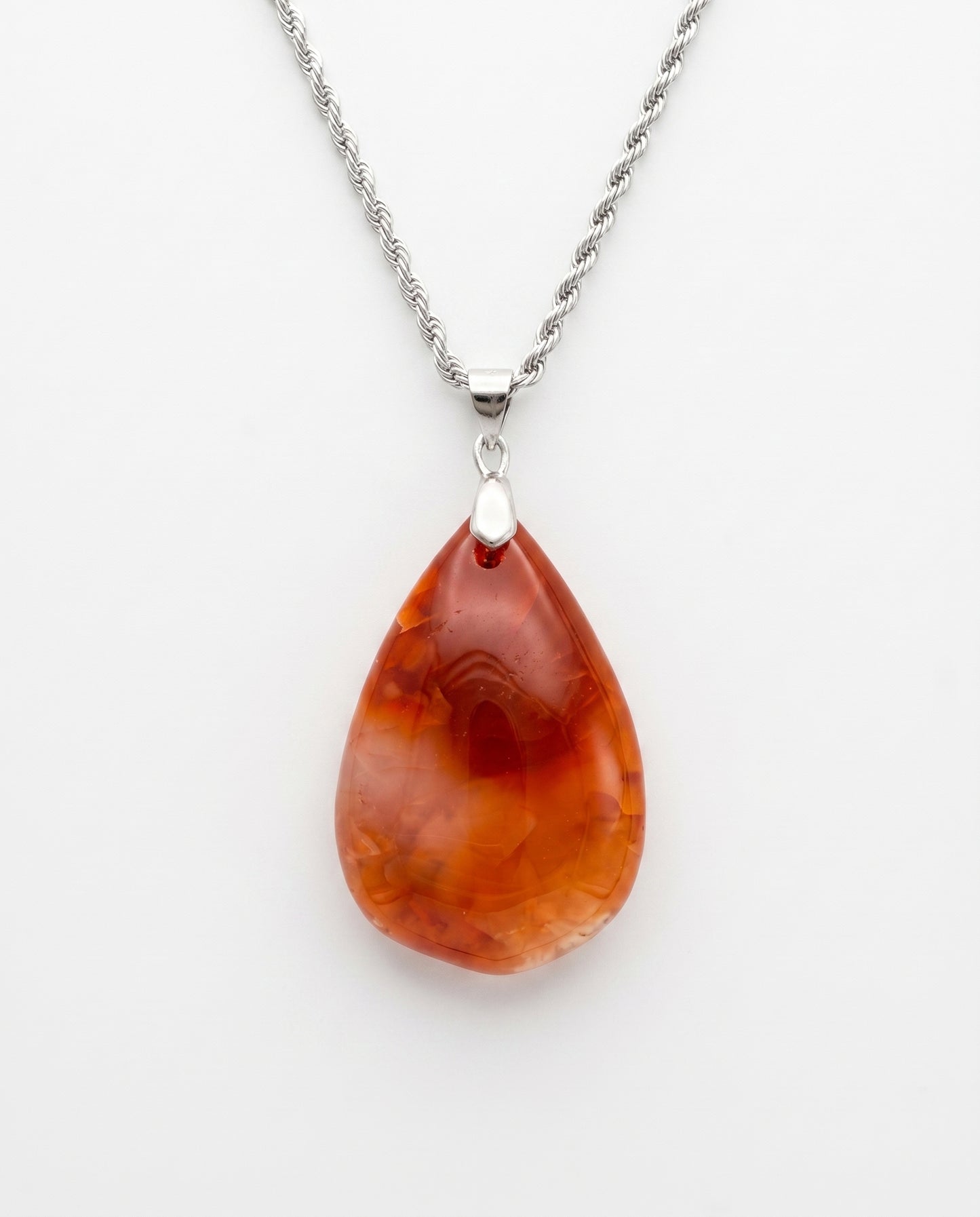 Magnolia Silver Pendant Necklace in Flower Agate - Classic (M) Water Drop