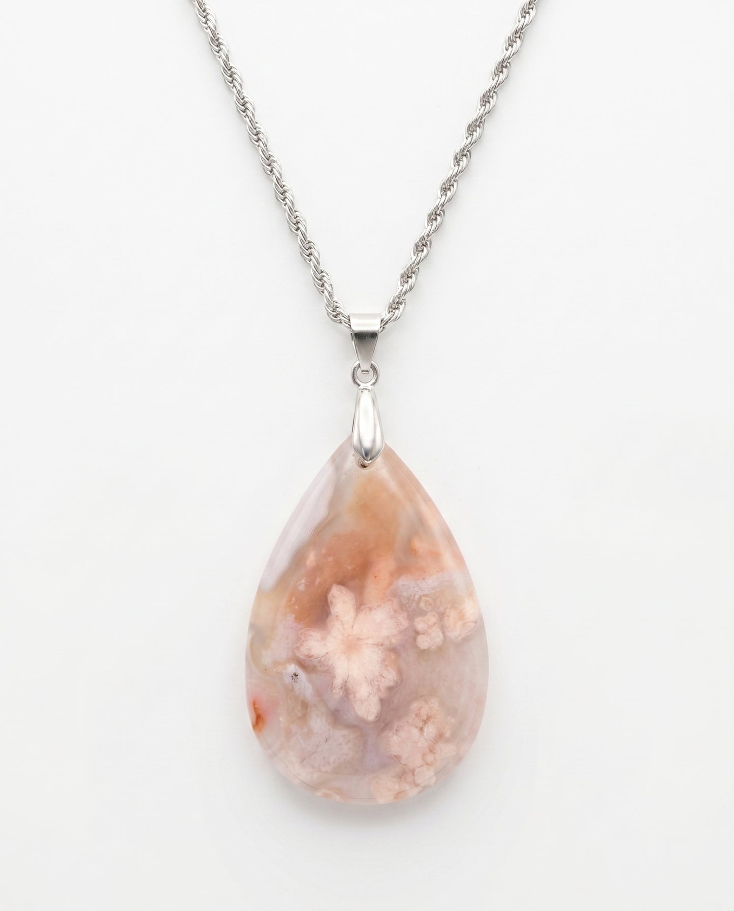 Magnolia Silver Pendant Necklace in Flower Agate - Classic (M) Water Drop