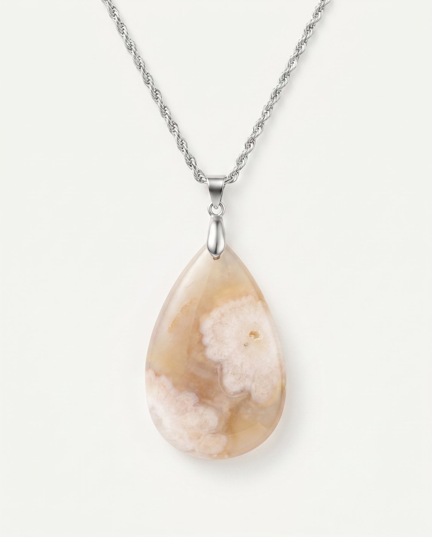 Magnolia Silver Pendant Necklace in Flower Agate - Classic (M) Water Drop