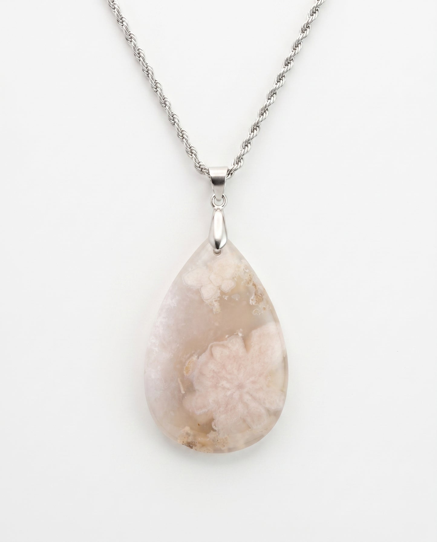 Magnolia Silver Pendant Necklace in Flower Agate - Classic (M) Water Drop