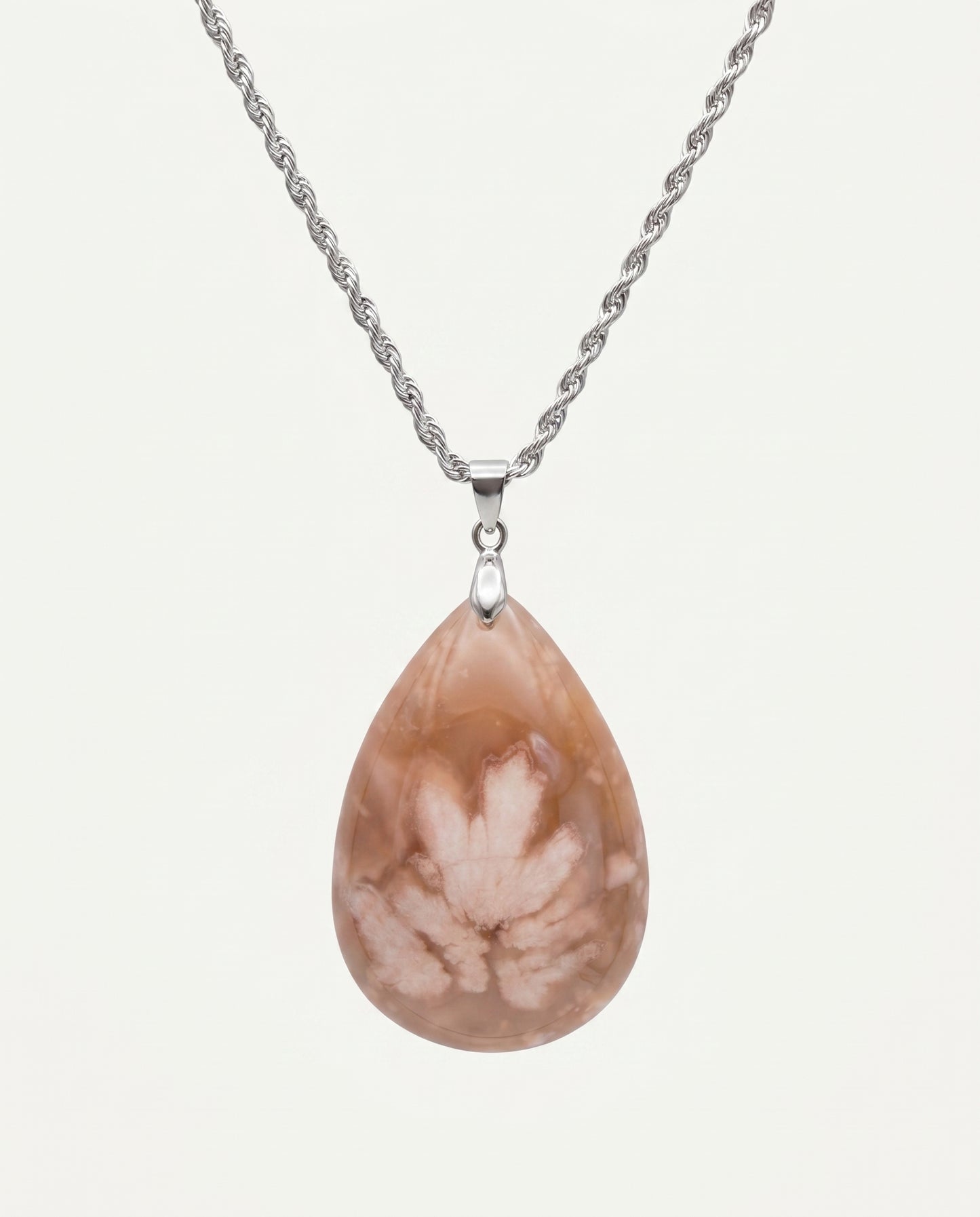 Magnolia Silver Pendant Necklace in Flower Agate - Classic (M) Water Drop