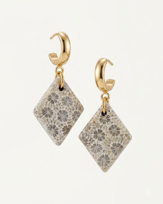 Diamond Drop Earrings in Coral Fossil - Khaki