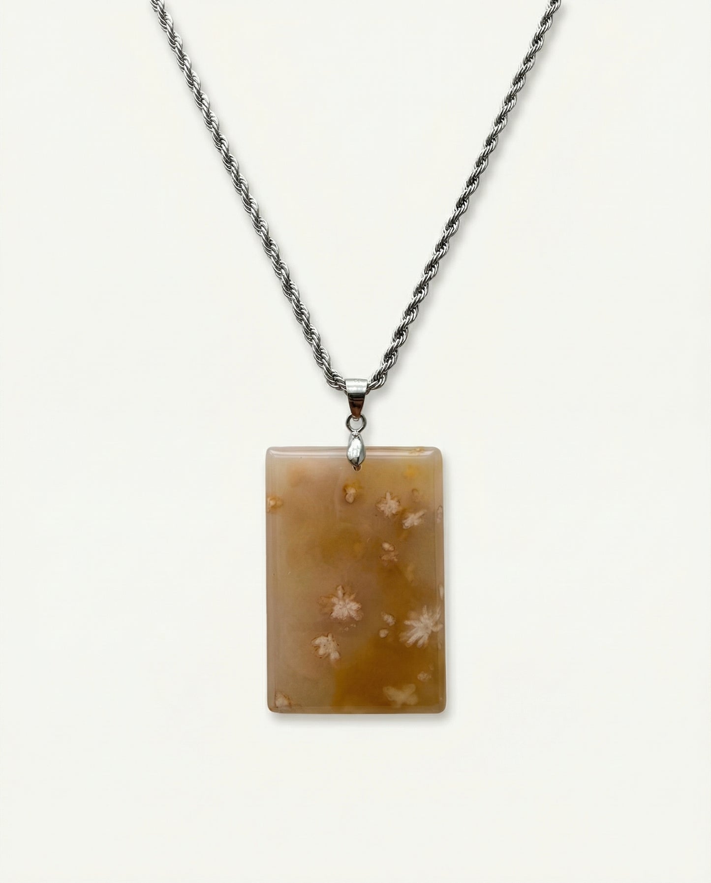 Magnolia Silver Pendant Necklace in Flower Agate - Classic (M) Rectangular