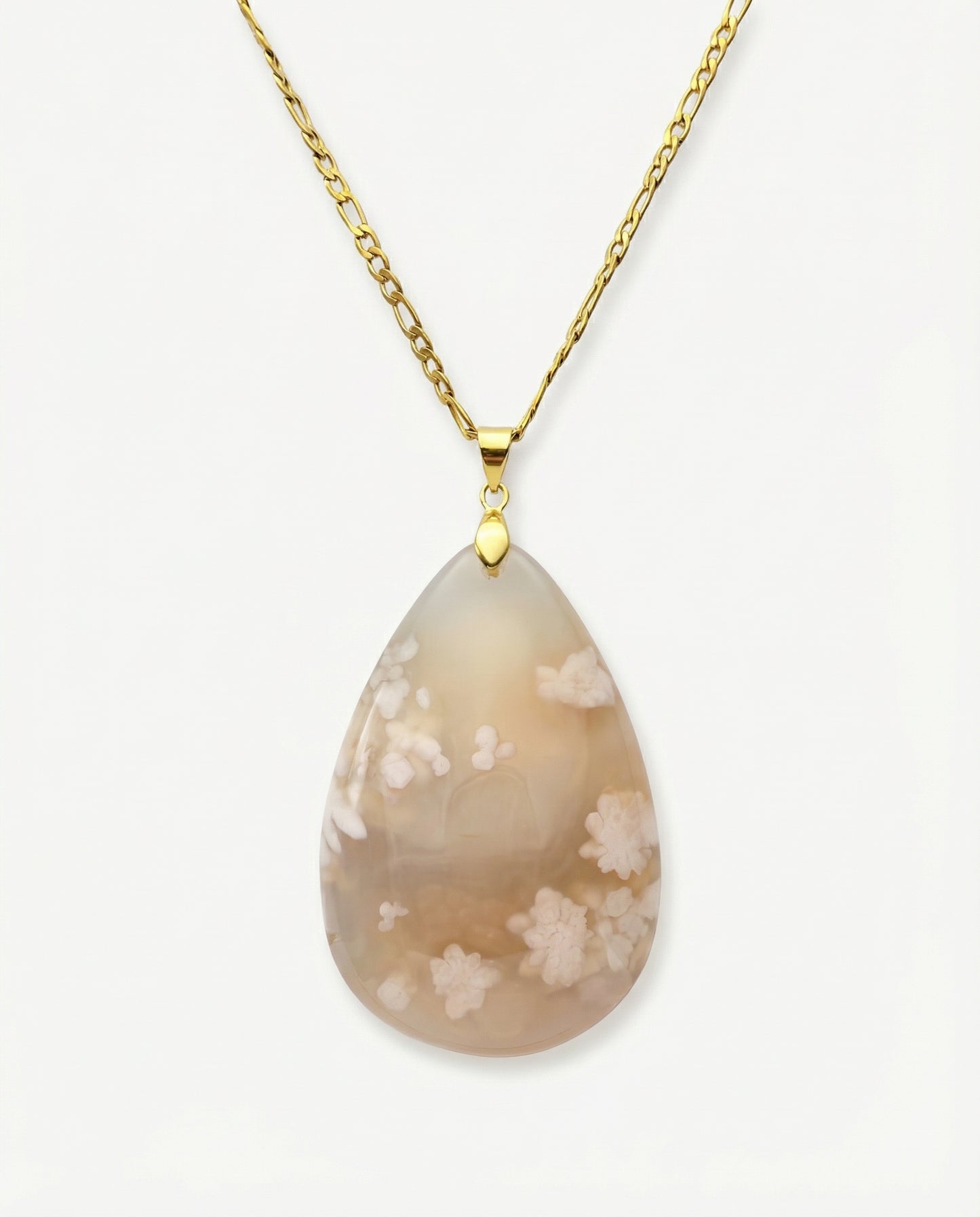 Silvia Gold Pendent Necklace in Flower Agate - Classic (M) Water Drop