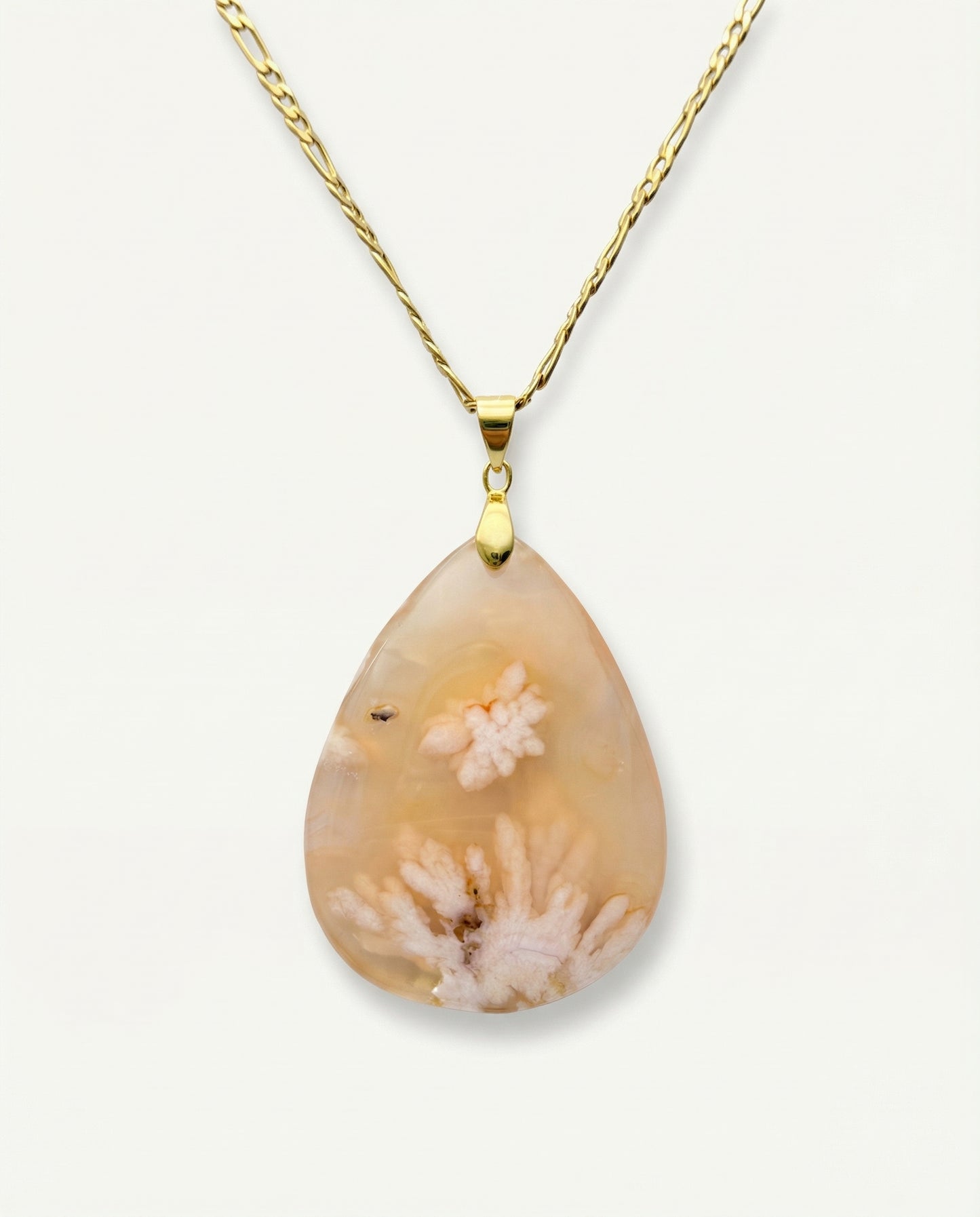 Silvia Gold Pendent Necklace in Flower Agate - Classic (M) Water Drop