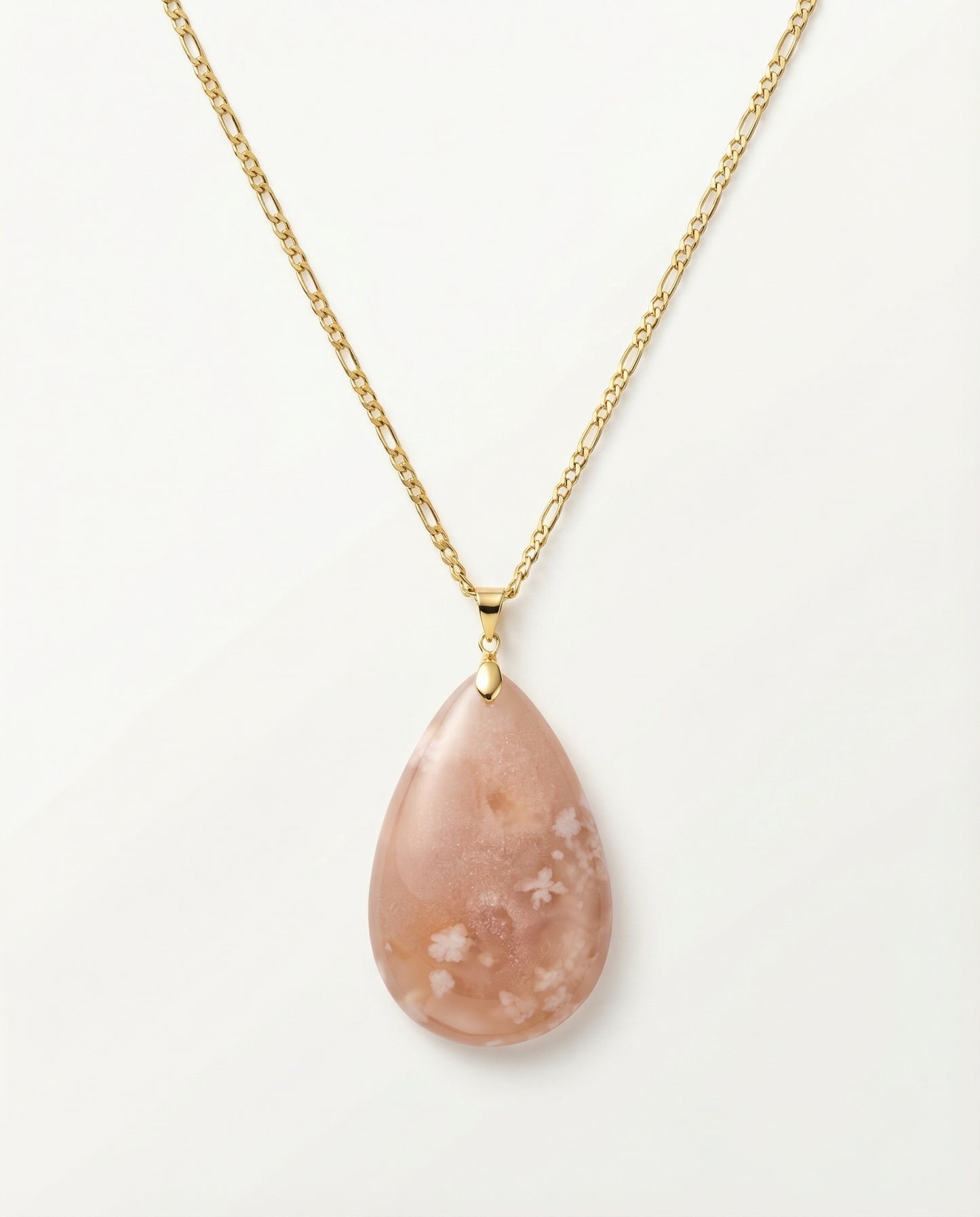 Silvia Gold Pendent Necklace in Flower Agate - Classic (M) Water Drop