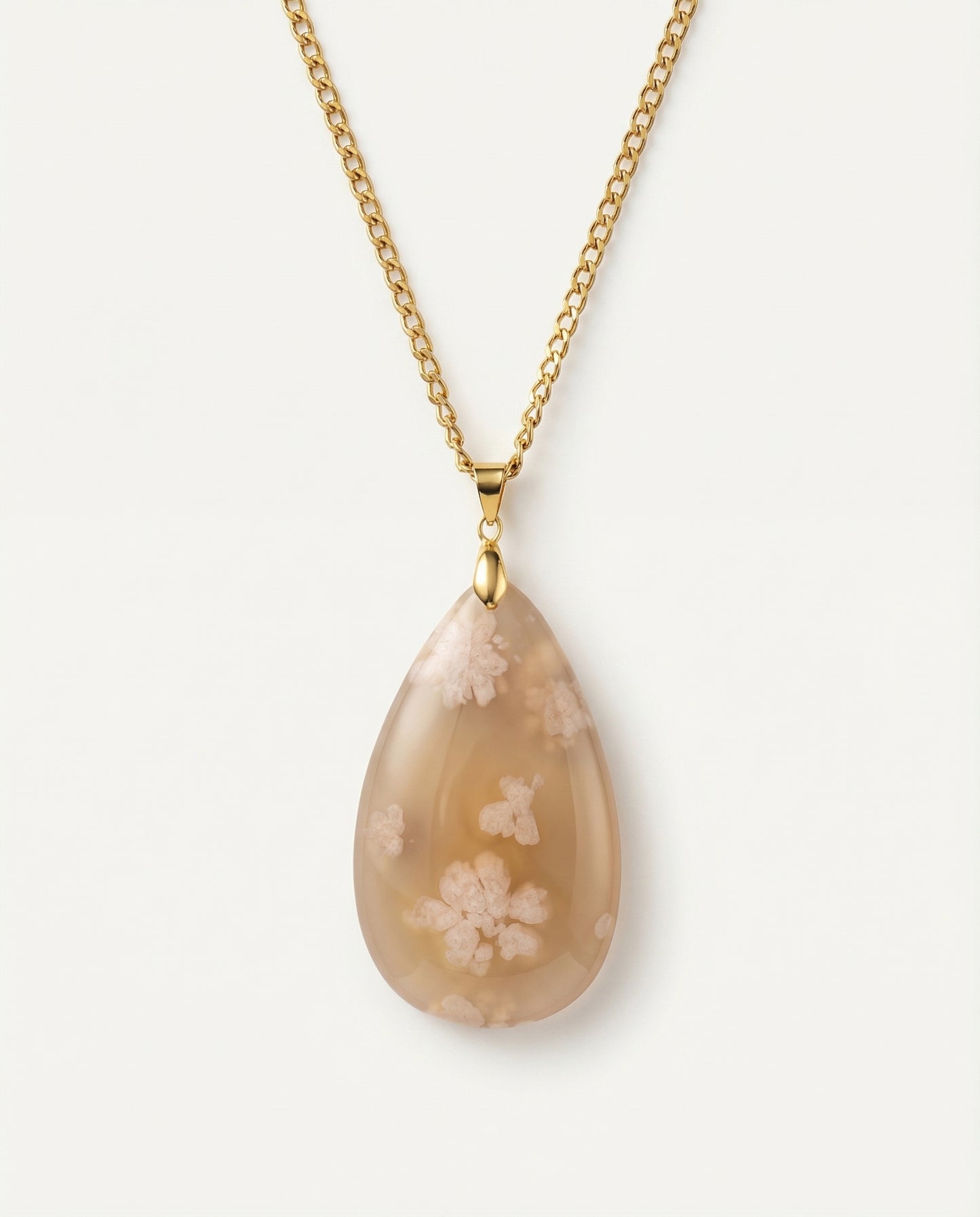 Silvia Gold Pendent Necklace in Flower Agate - Classic (M) Water Drop