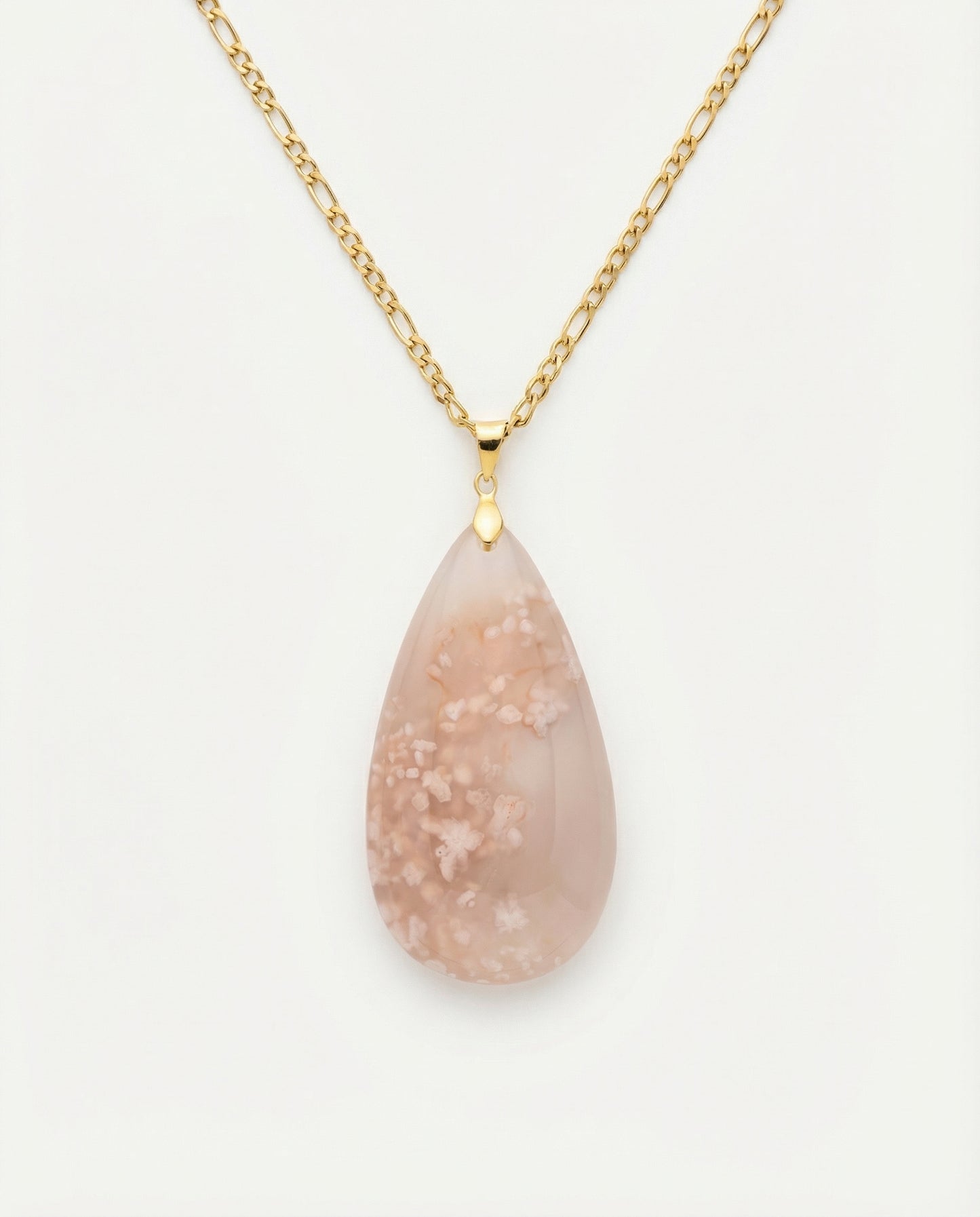 Silvia Gold Pendent Necklace in Flower Agate - Classic (M) Water Drop