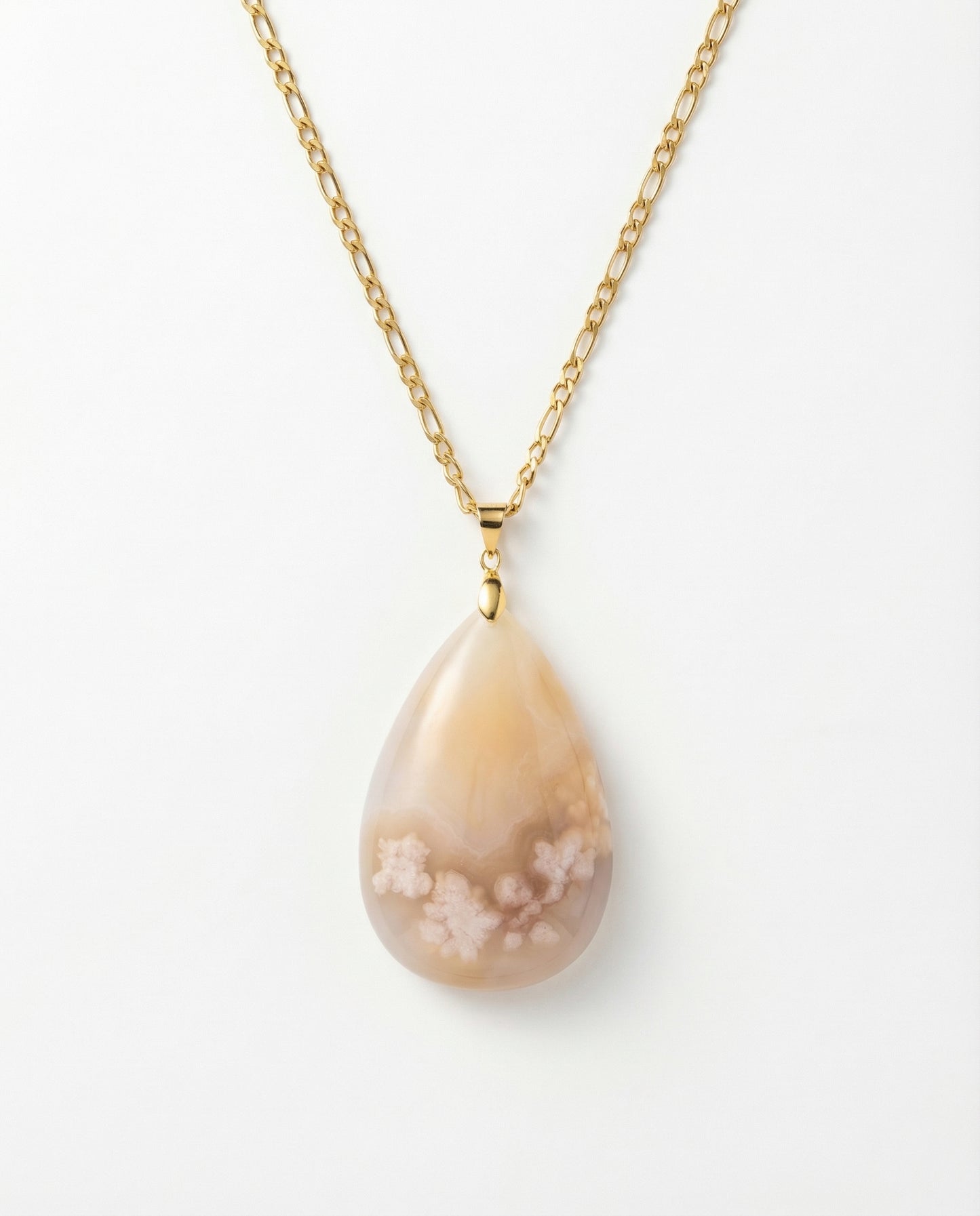 Silvia Gold Pendent Necklace in Flower Agate - Classic (M) Water Drop