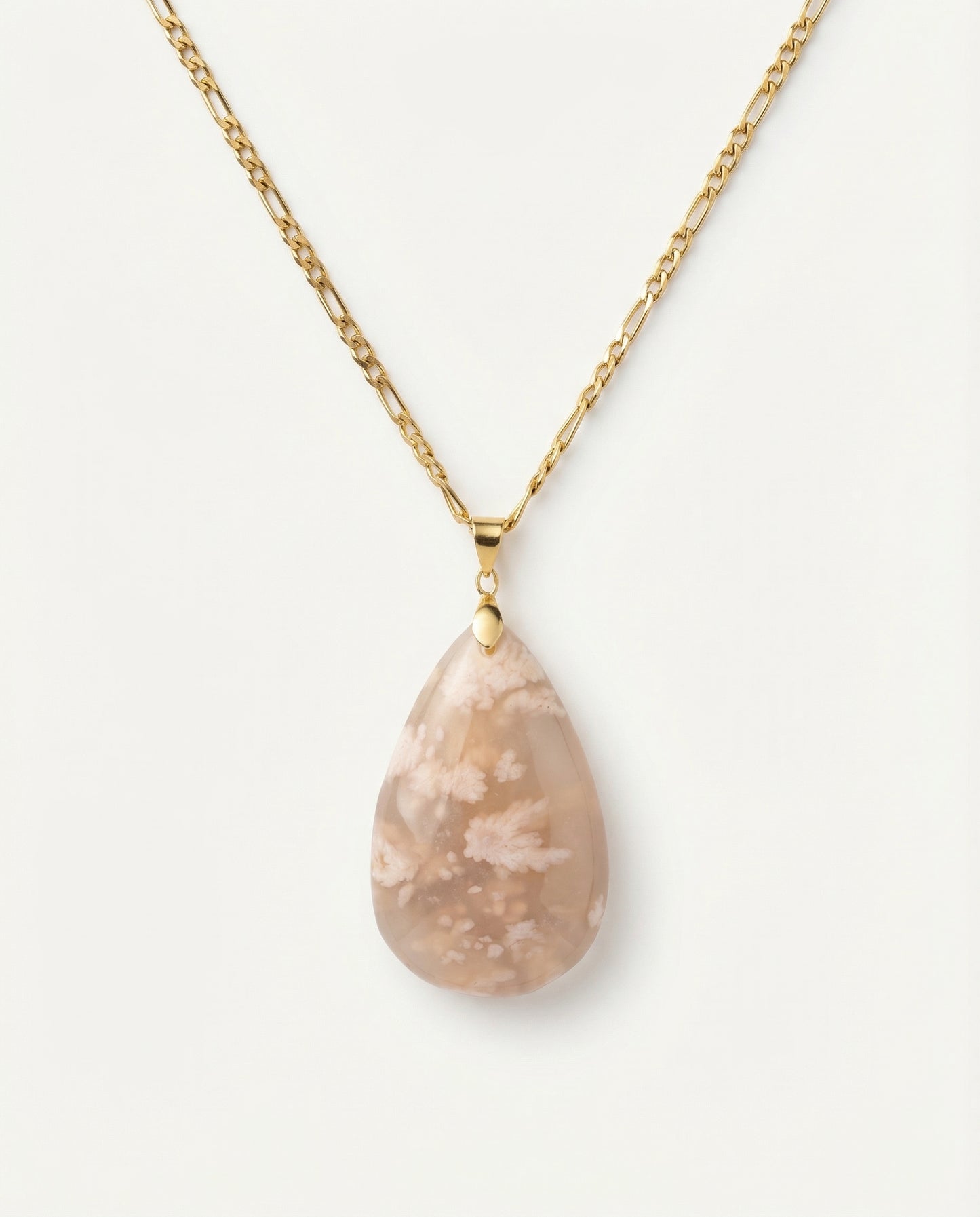 Silvia Gold Pendent Necklace in Flower Agate - Classic (M) Water Drop