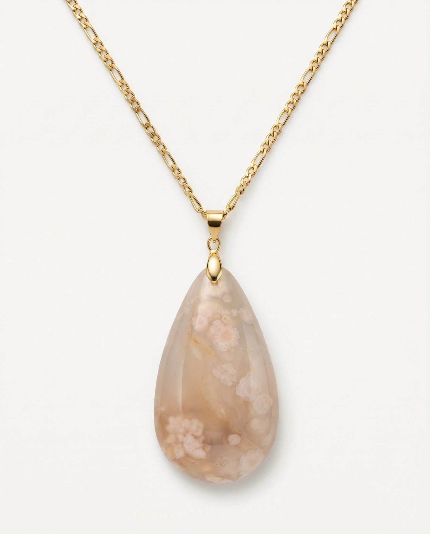 Silvia Gold Pendent Necklace in Flower Agate - Classic (M) Water Drop