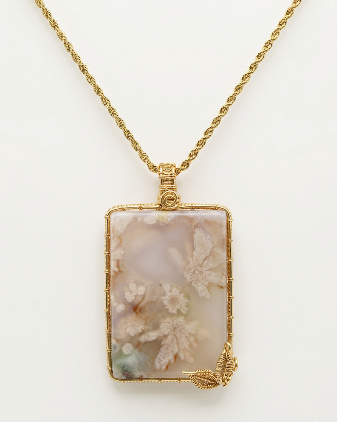 Vine Wrap Pendant Necklace in Flower Agate - Statement (L)