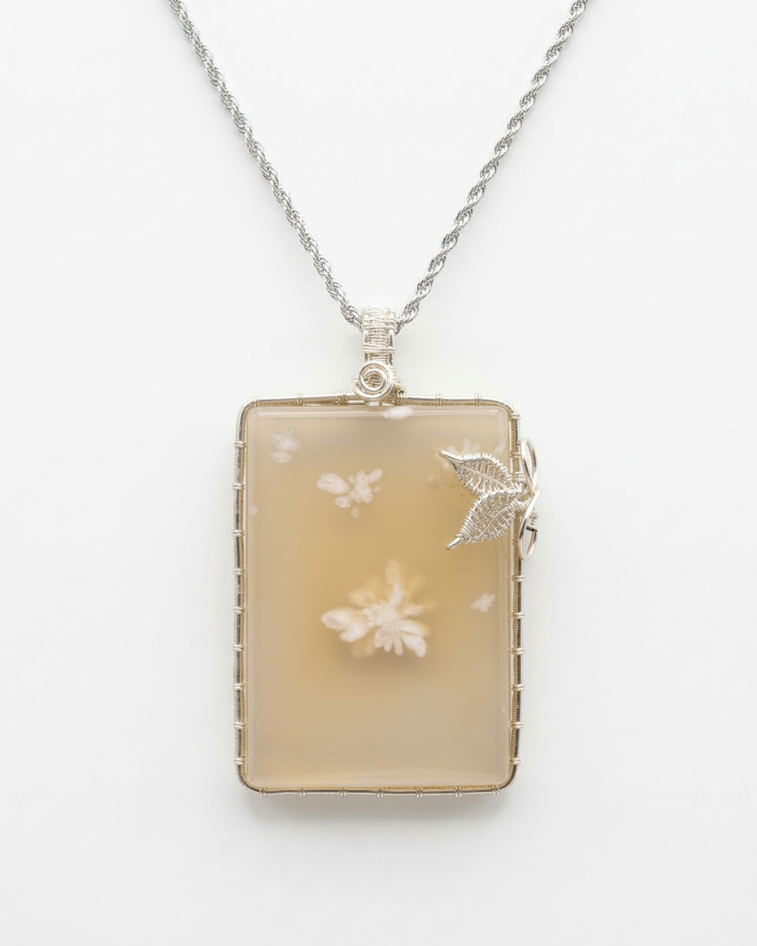 Vine Wrap Pendant Necklace in Flower Agate - Statement (L)