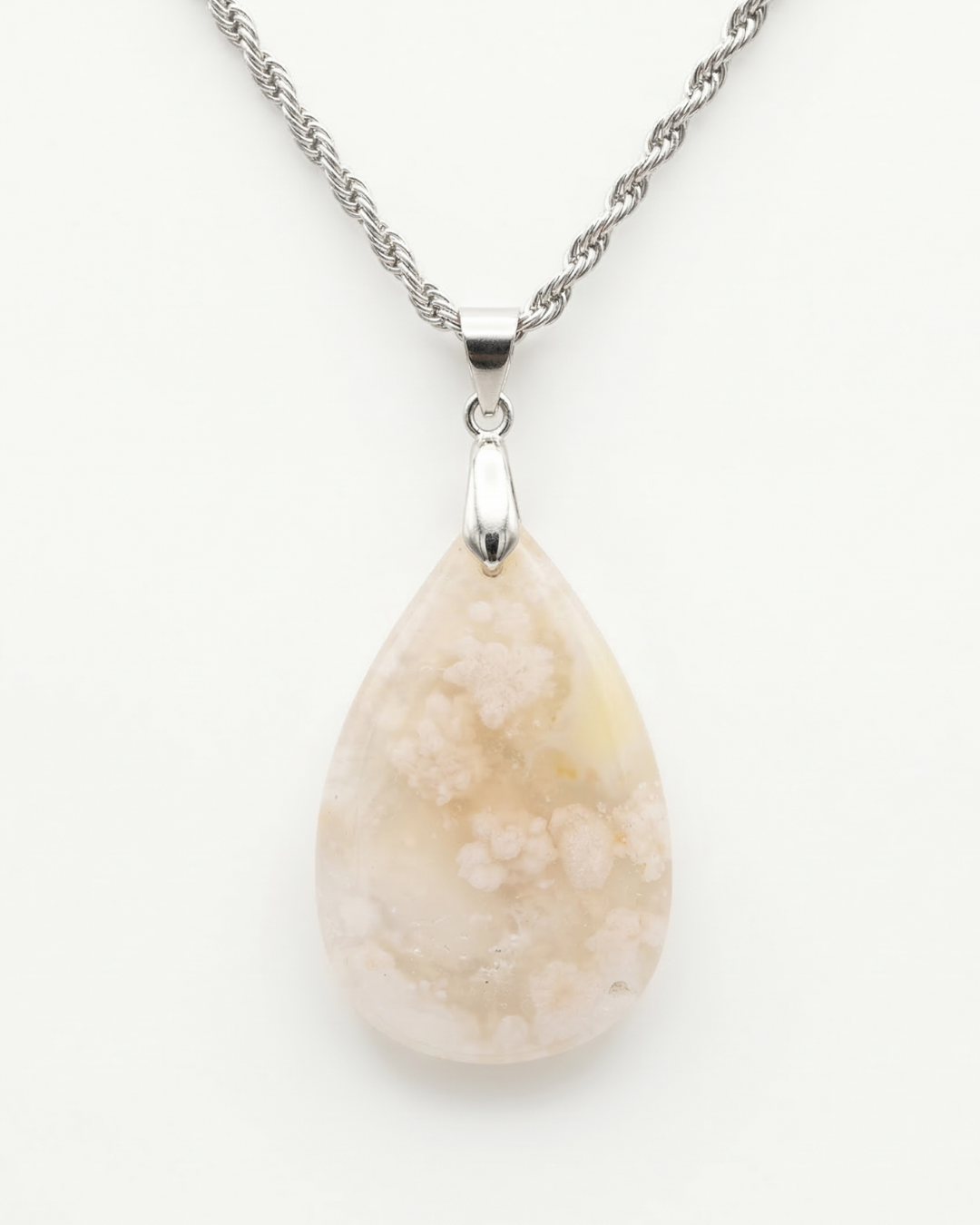Magnolia Silver Pendant Necklace in Flower Agate - Classic (M) Water Drop