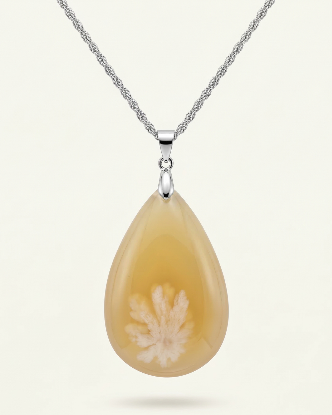 Magnolia Silver Pendant Necklace in Flower Agate - Classic (M) Water Drop