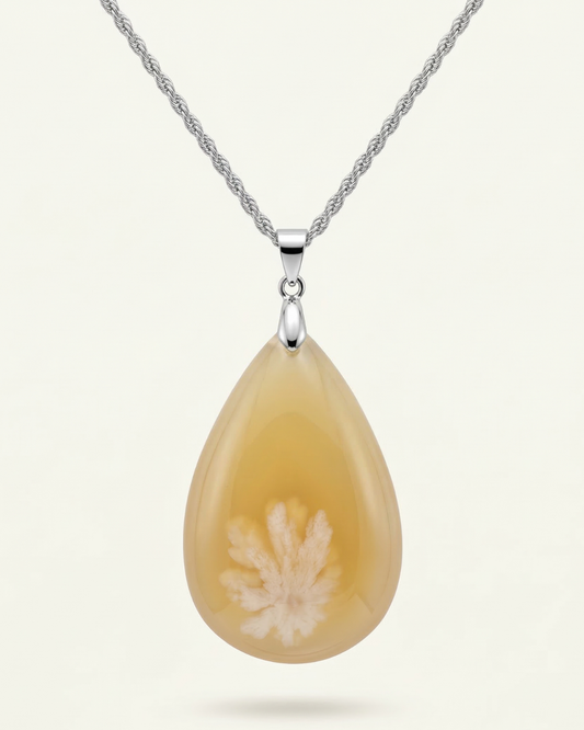 Magnolia Silver Pendant Necklace in Flower Agate - Classic (M) Water Drop