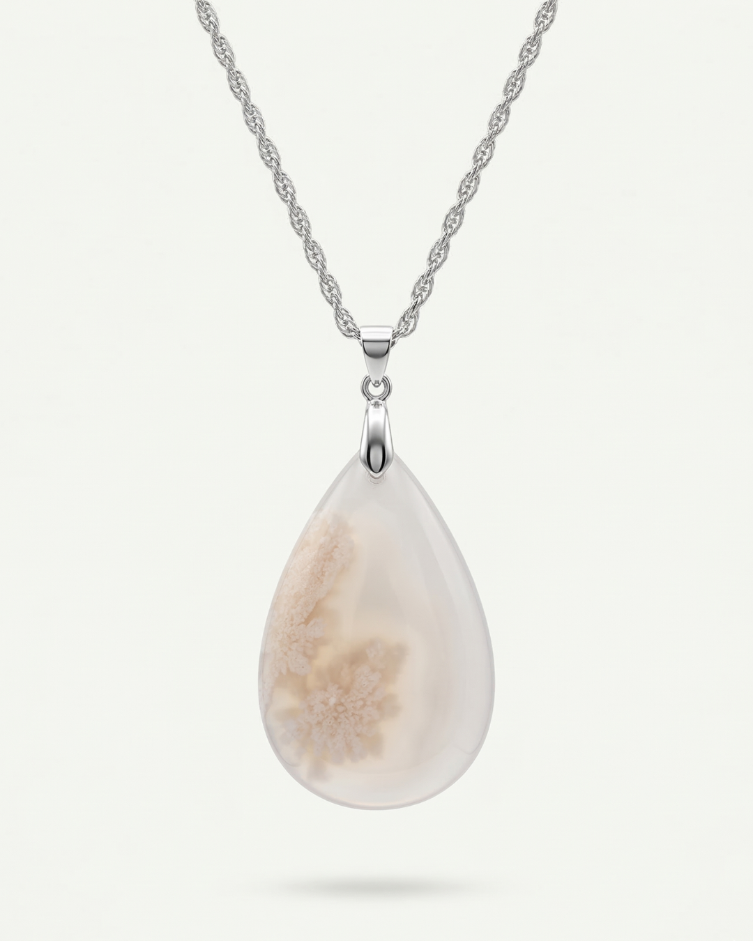 Magnolia Silver Pendant Necklace in Flower Agate - Classic (M) Water Drop