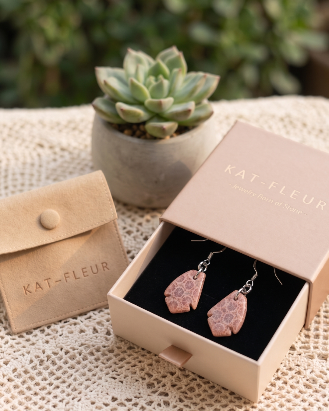 Drift Drop Earrings in Coral Fossil