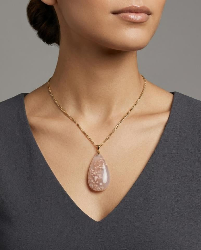 Silvia Gold Pendent Necklace in Flower Agate - Classic (M) Water Drop